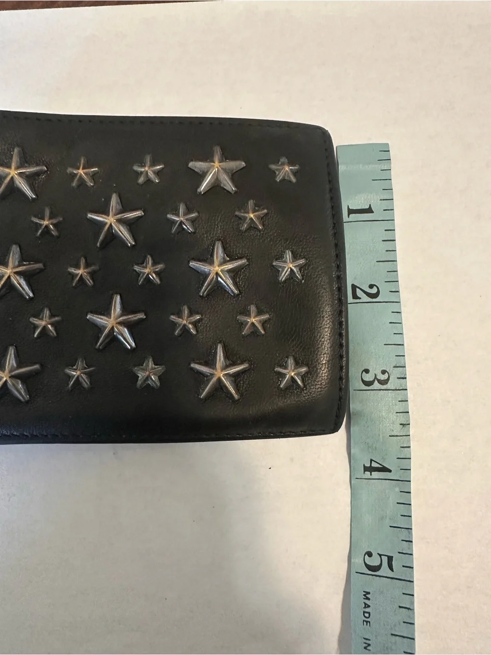 Jimmy Choo Black Leather Wallet with Gold Star Studs